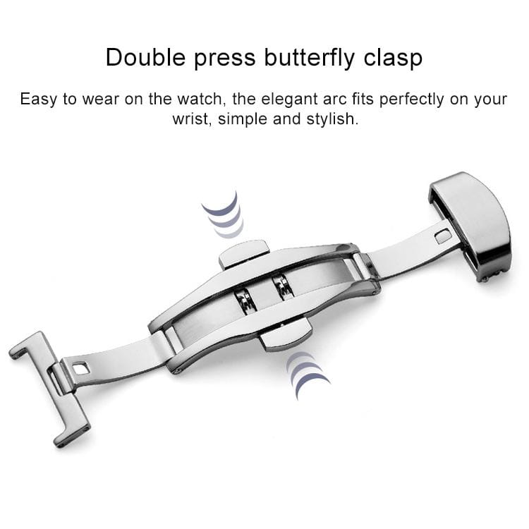 Watch Leather Wrist Strap Butterfly Buckle 316 Stainless Steel Double Snap, Size: 20mm (Rose Gold)