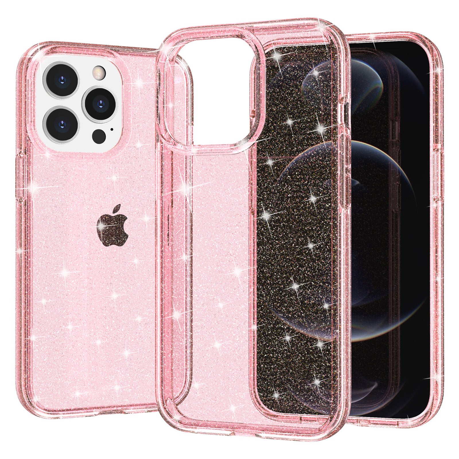 Uniqkart for iPhone 15 Pro Sparkly Glitter Anti-Scratch Case Hard PC + Soft TPU Phone Cover - Pink