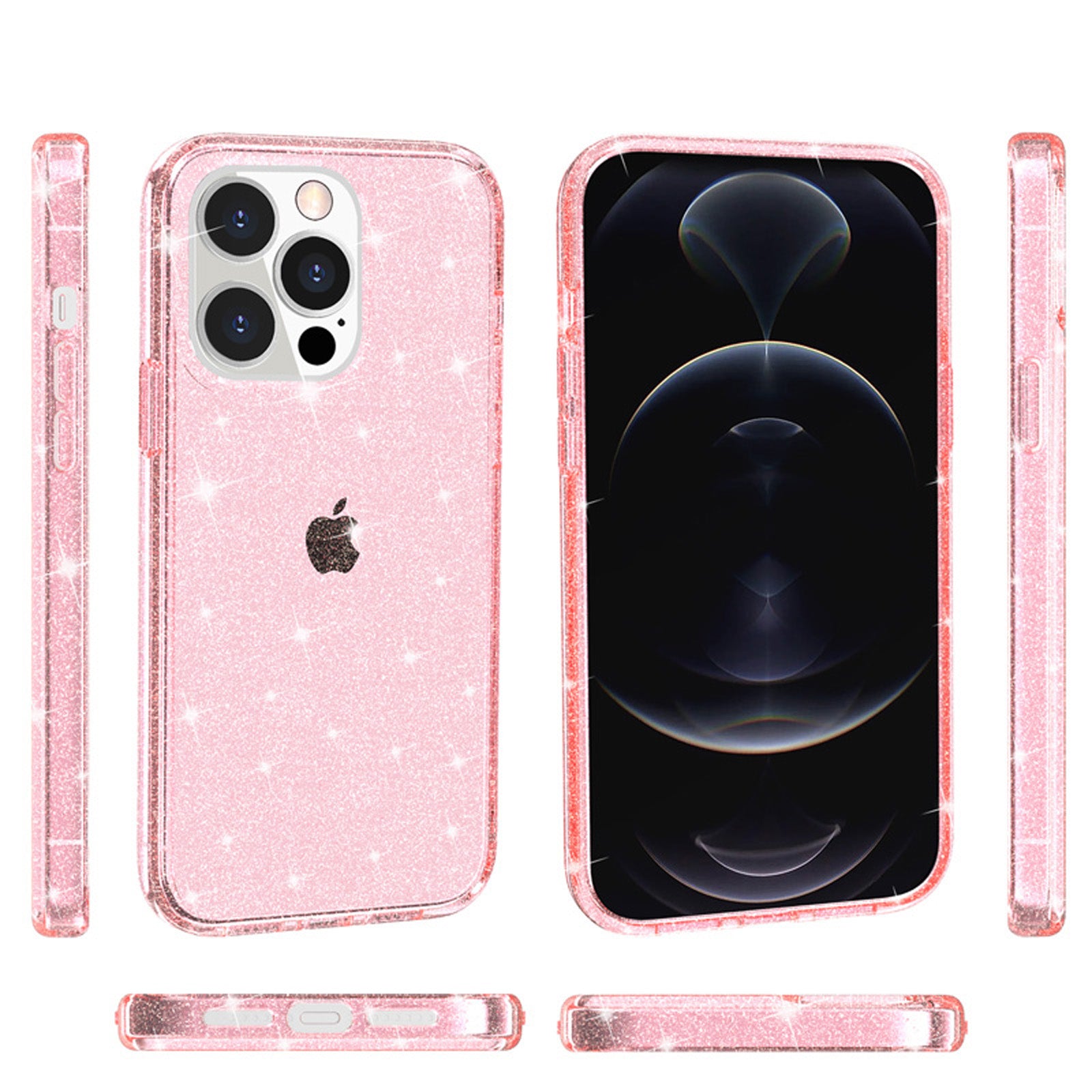 Uniqkart for iPhone 15 Pro Sparkly Glitter Anti-Scratch Case Hard PC + Soft TPU Phone Cover - Pink