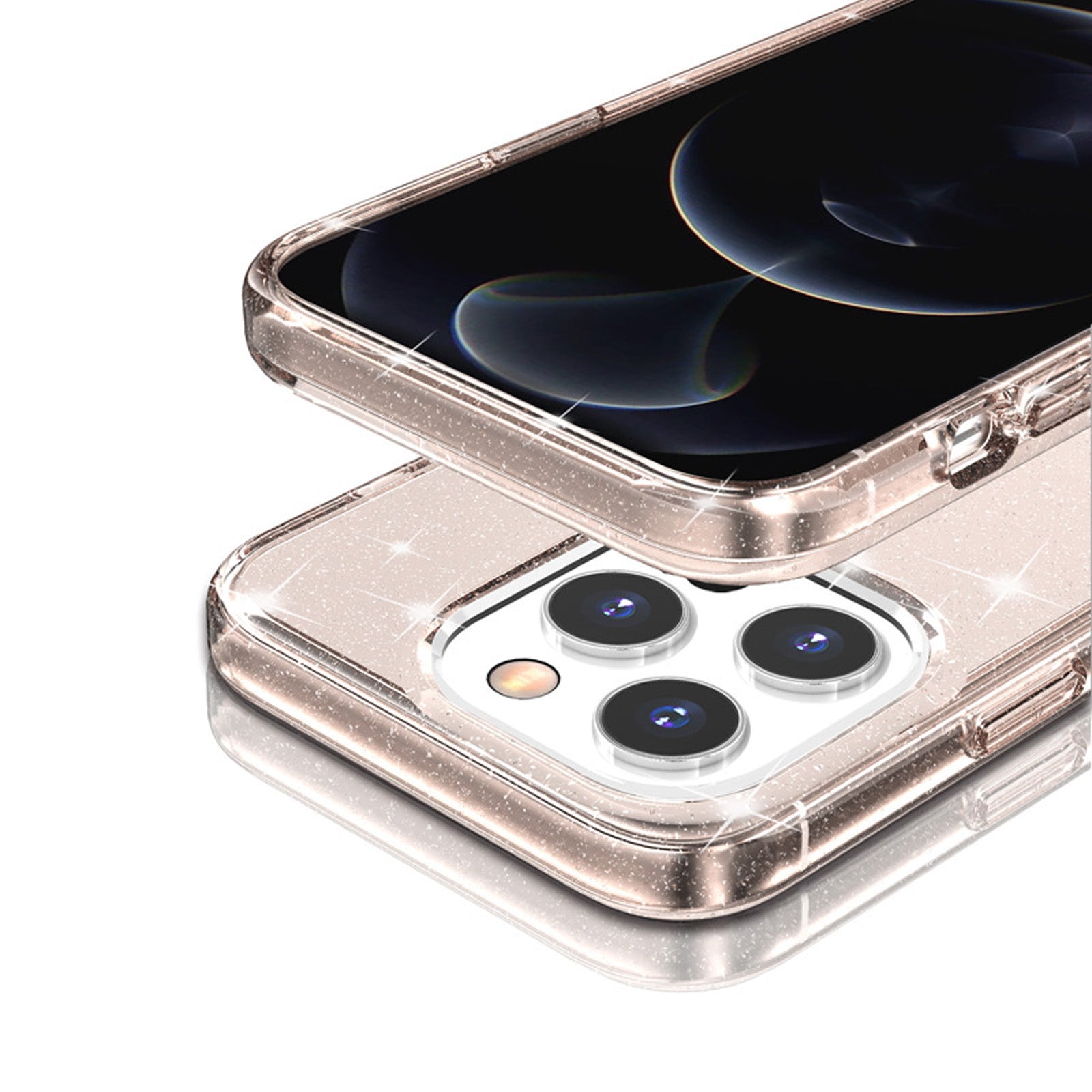 Uniqkart for iPhone 15 Pro Sparkly Glitter Anti-Scratch Case Hard PC + Soft TPU Phone Cover - Gold