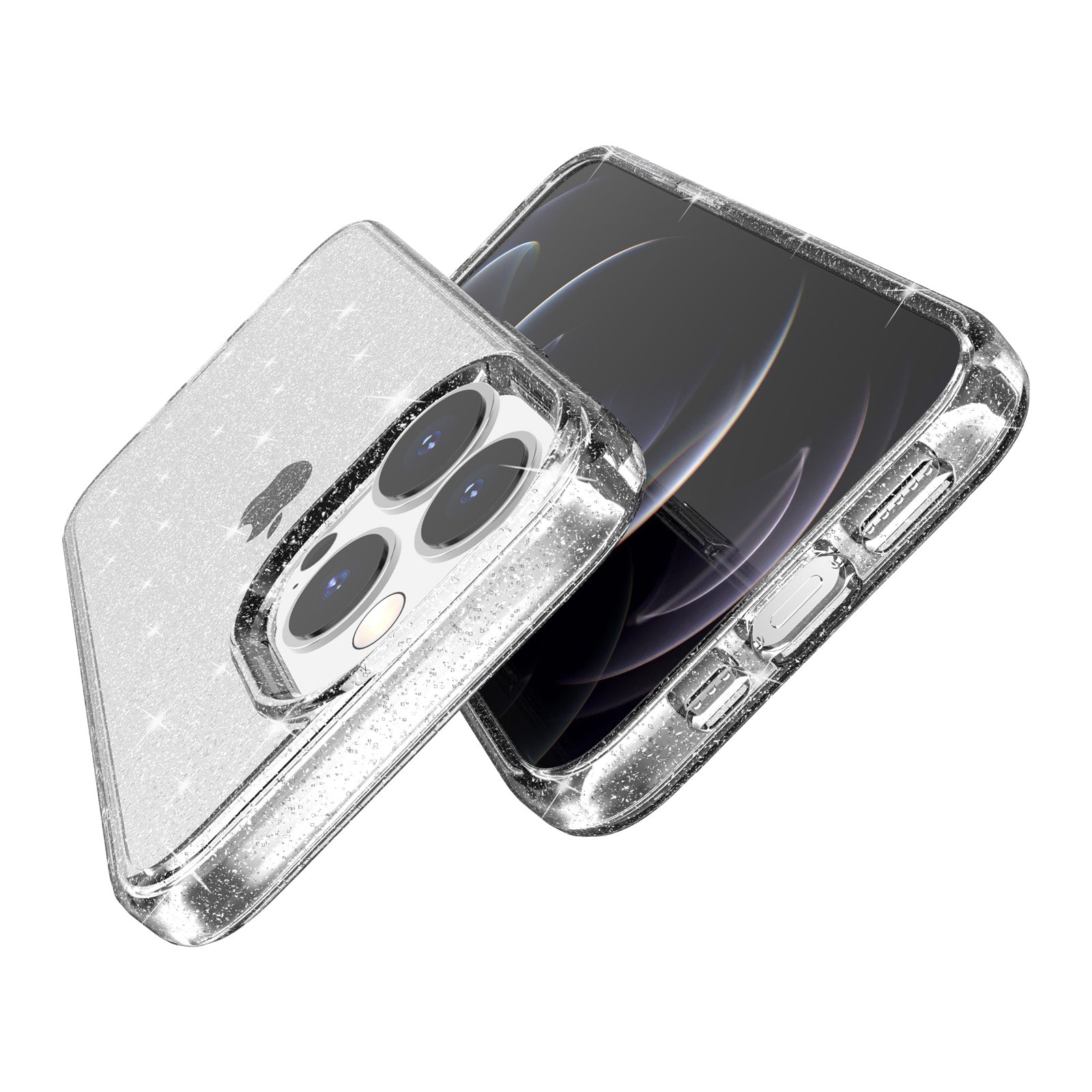 Uniqkart for iPhone 15 Pro Sparkly Glitter Anti-Scratch Case Hard PC + Soft TPU Phone Cover - White