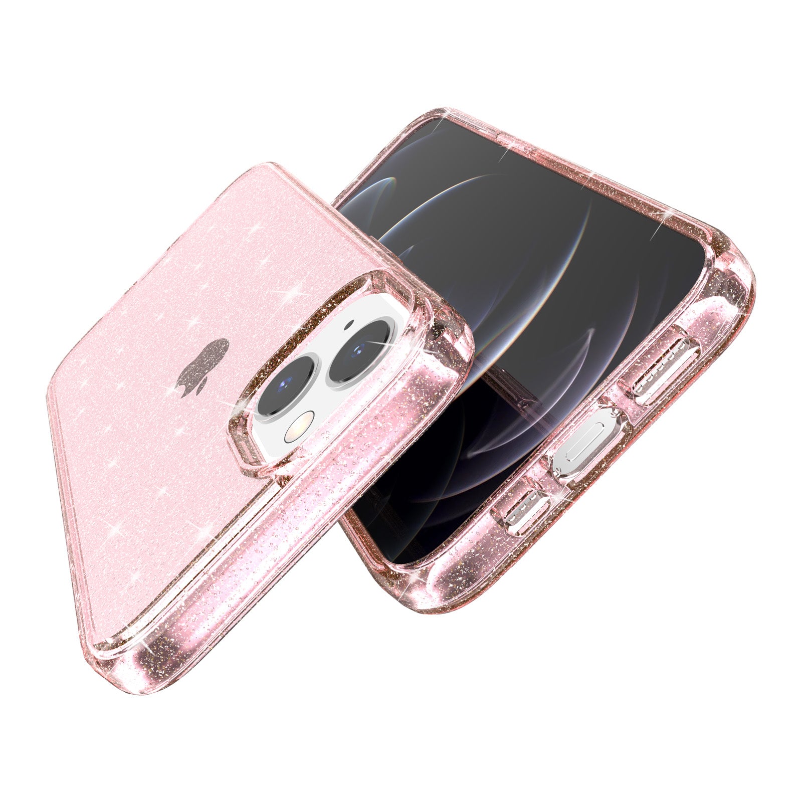 Uniqkart for iPhone 15 Plus Sparkly Glitter Protective Case Shockproof Hard PC + Soft TPU Phone Cover - Pink