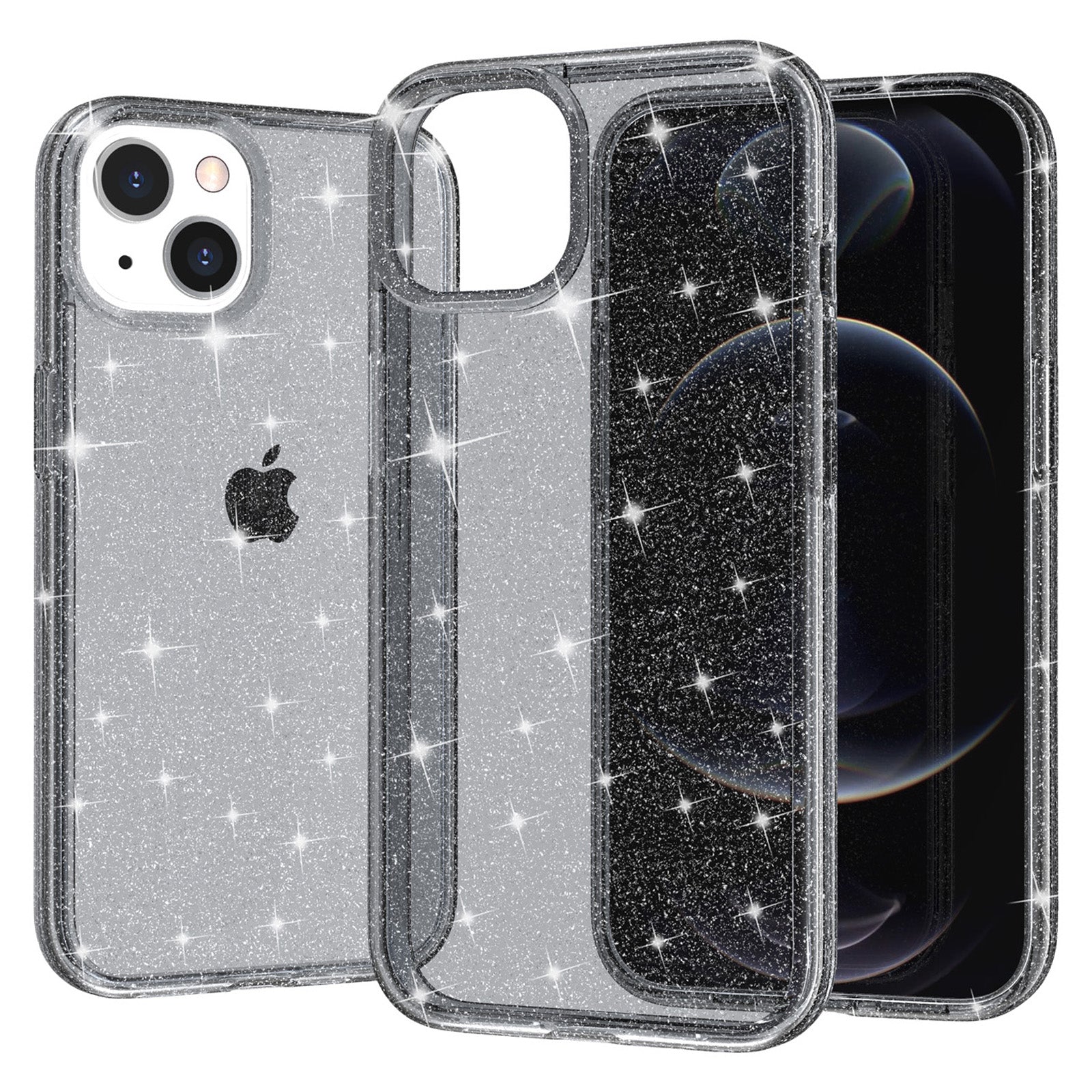 Uniqkart for iPhone 15 Plus Sparkly Glitter Protective Case Shockproof Hard PC + Soft TPU Phone Cover - Grey