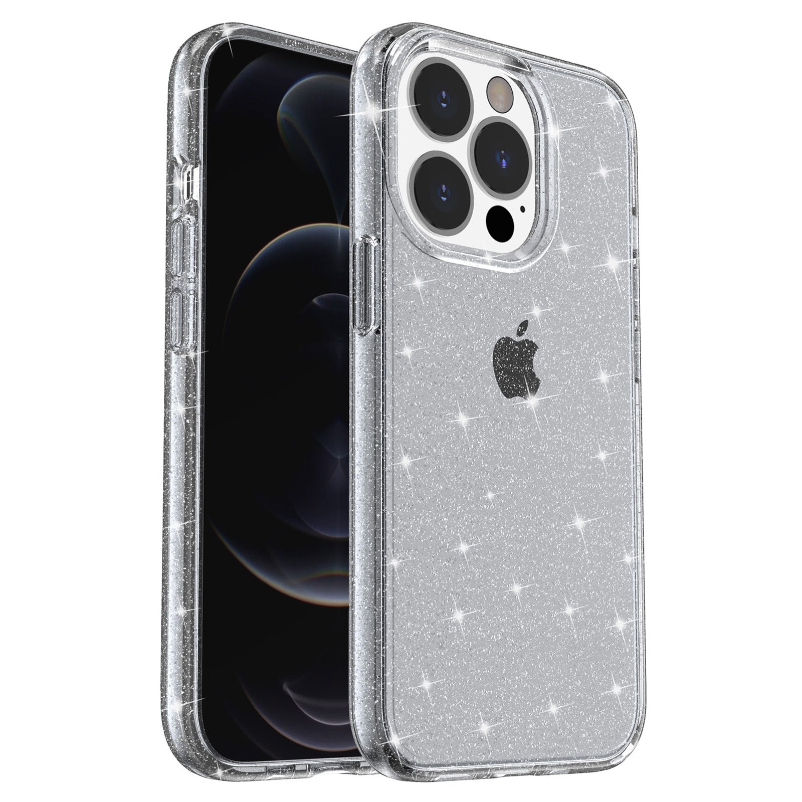 Uniqkart for iPhone 15 Pro Max Sparkly Glitter Protective Case Hard PC + Soft TPU Anti-scratch Phone Cover - Grey