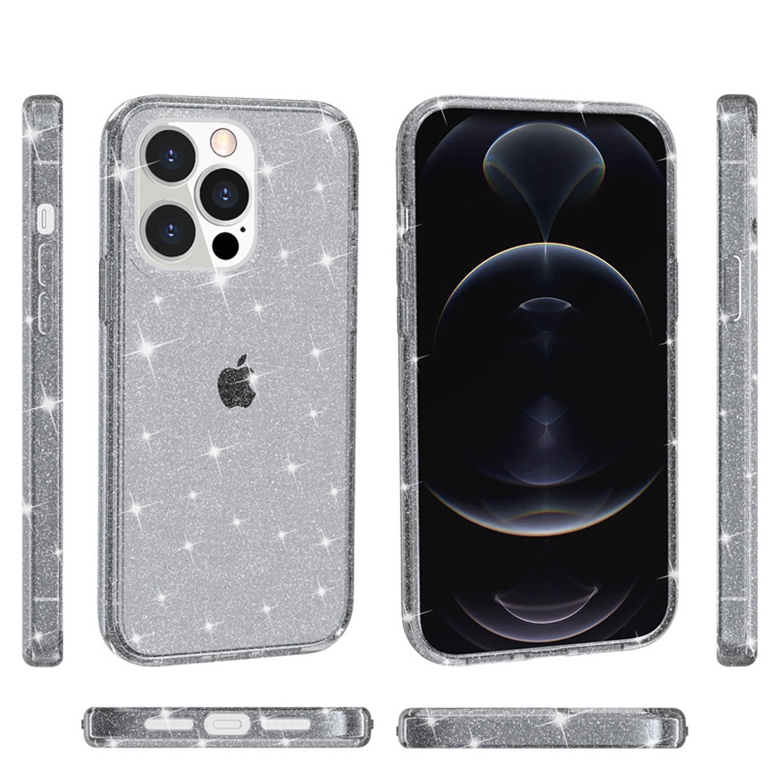 Uniqkart for iPhone 15 Pro Max Sparkly Glitter Protective Case Hard PC + Soft TPU Anti-scratch Phone Cover - Grey