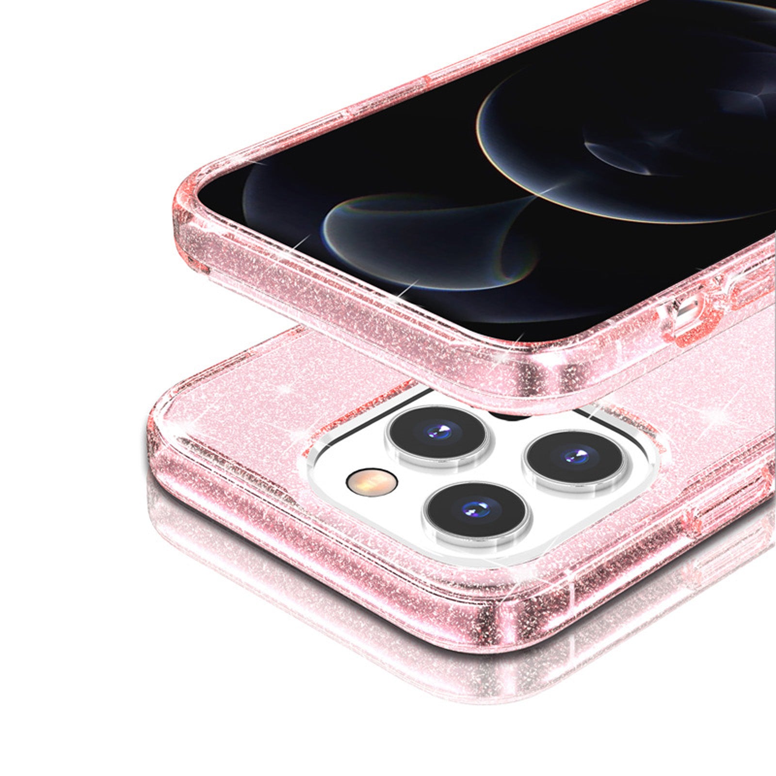 Uniqkart for iPhone 15 Pro Max Sparkly Glitter Protective Case Hard PC + Soft TPU Anti-scratch Phone Cover - Pink