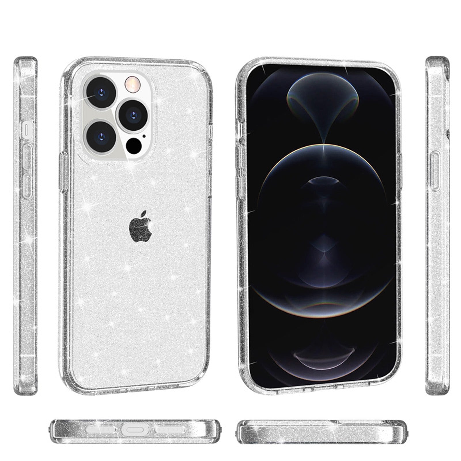 Uniqkart for iPhone 15 Pro Max Sparkly Glitter Protective Case Hard PC + Soft TPU Anti-scratch Phone Cover - White