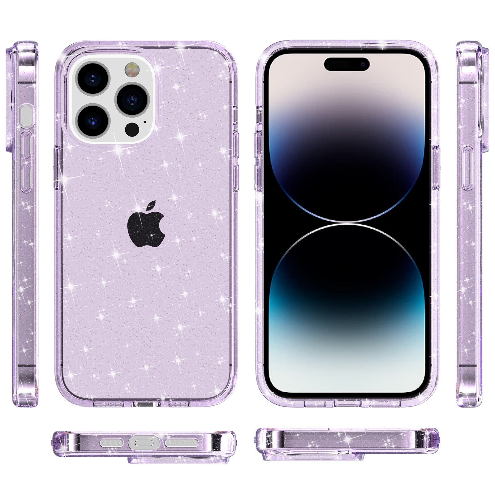 Uniqkart for iPhone 15 Pro Max Sparkly Glitter Protective Case Hard PC + Soft TPU Anti-scratch Phone Cover - Purple