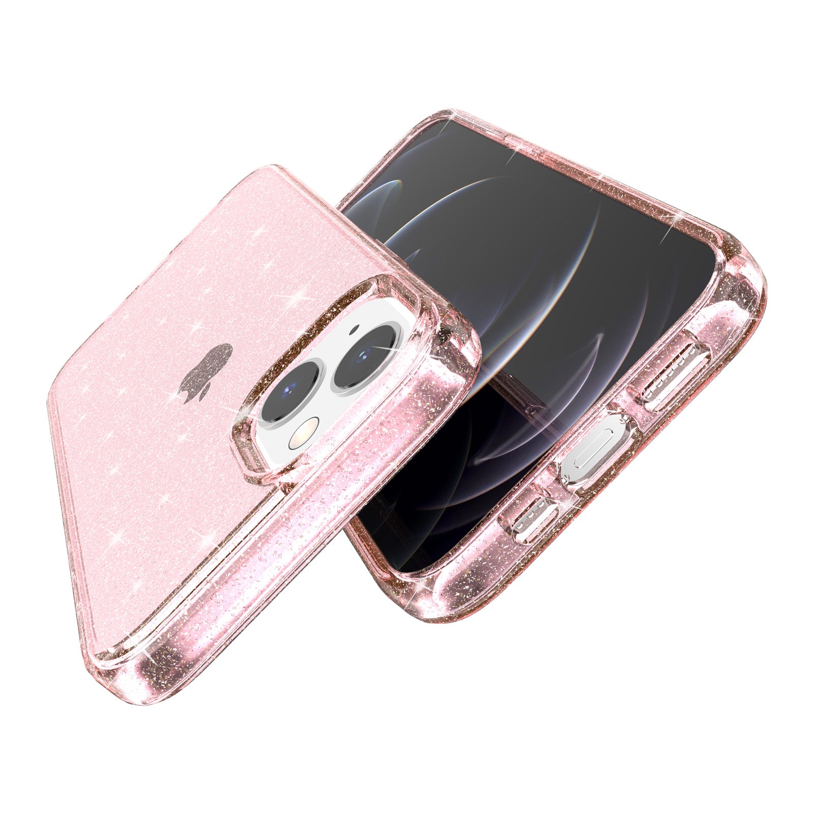 Uniqkart for iPhone 15 Bump Proof Protective Case Sparkly Glitter Hard PC + Soft TPU Phone Cover - Pink