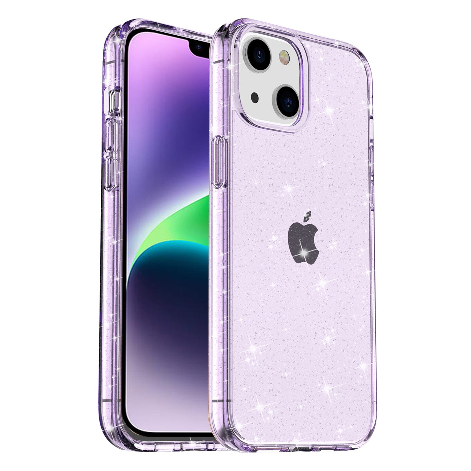 Uniqkart for iPhone 15 Bump Proof Protective Case Sparkly Glitter Hard PC + Soft TPU Phone Cover - Purple