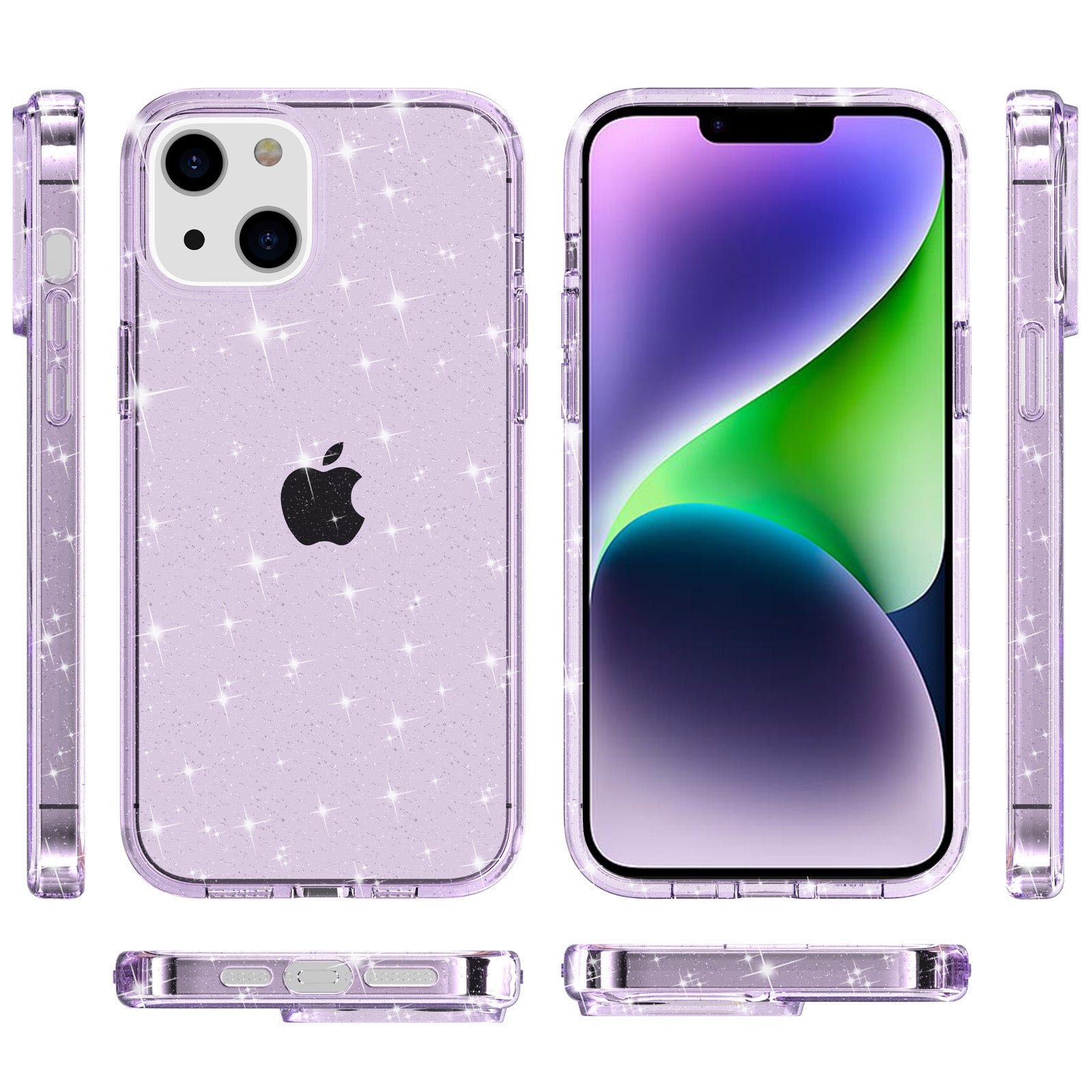 Uniqkart for iPhone 15 Bump Proof Protective Case Sparkly Glitter Hard PC + Soft TPU Phone Cover - Purple