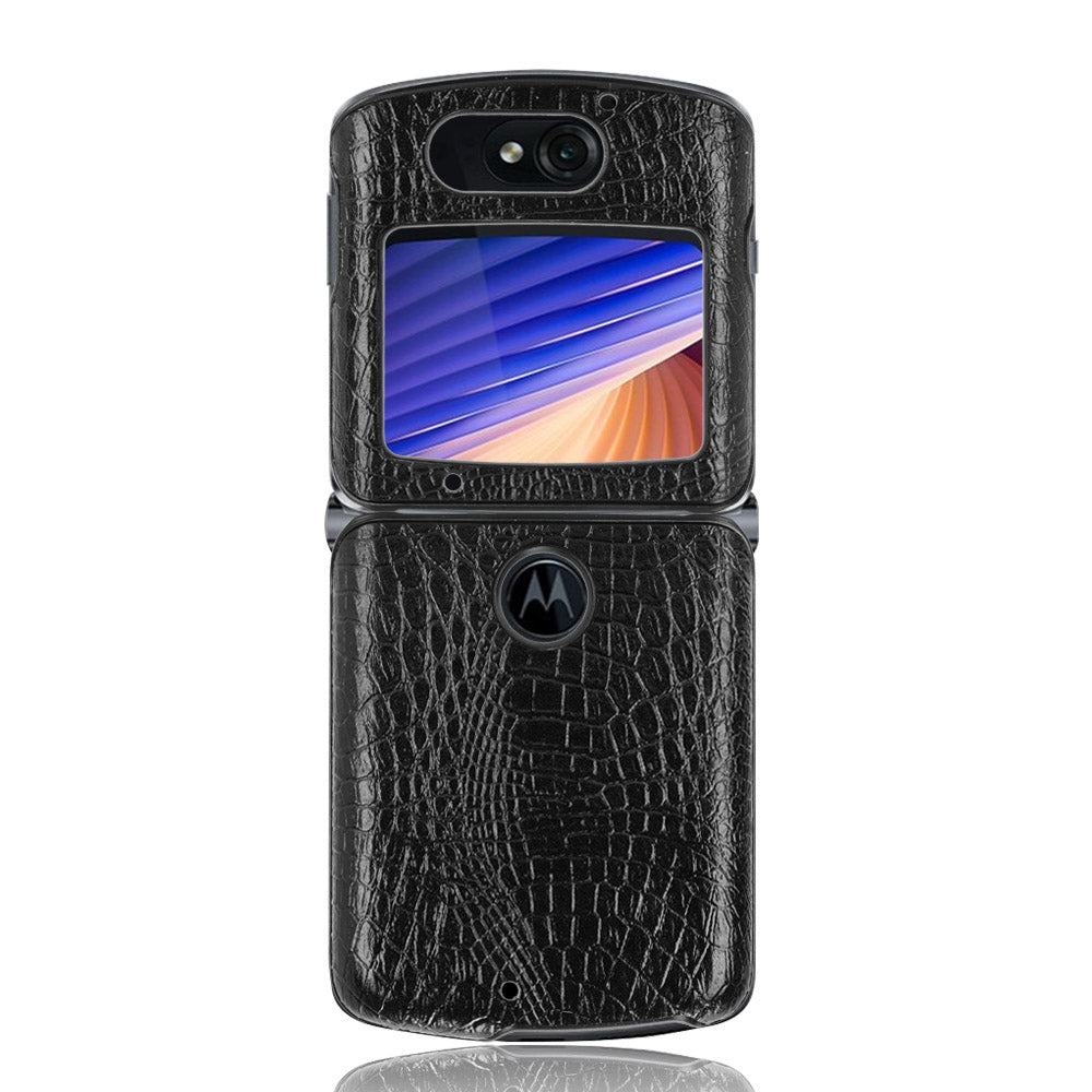 Crocodile Texture PU Leather Coated Plastic Phone Case for Motorola Razr 5G / Razr 2020 - Black