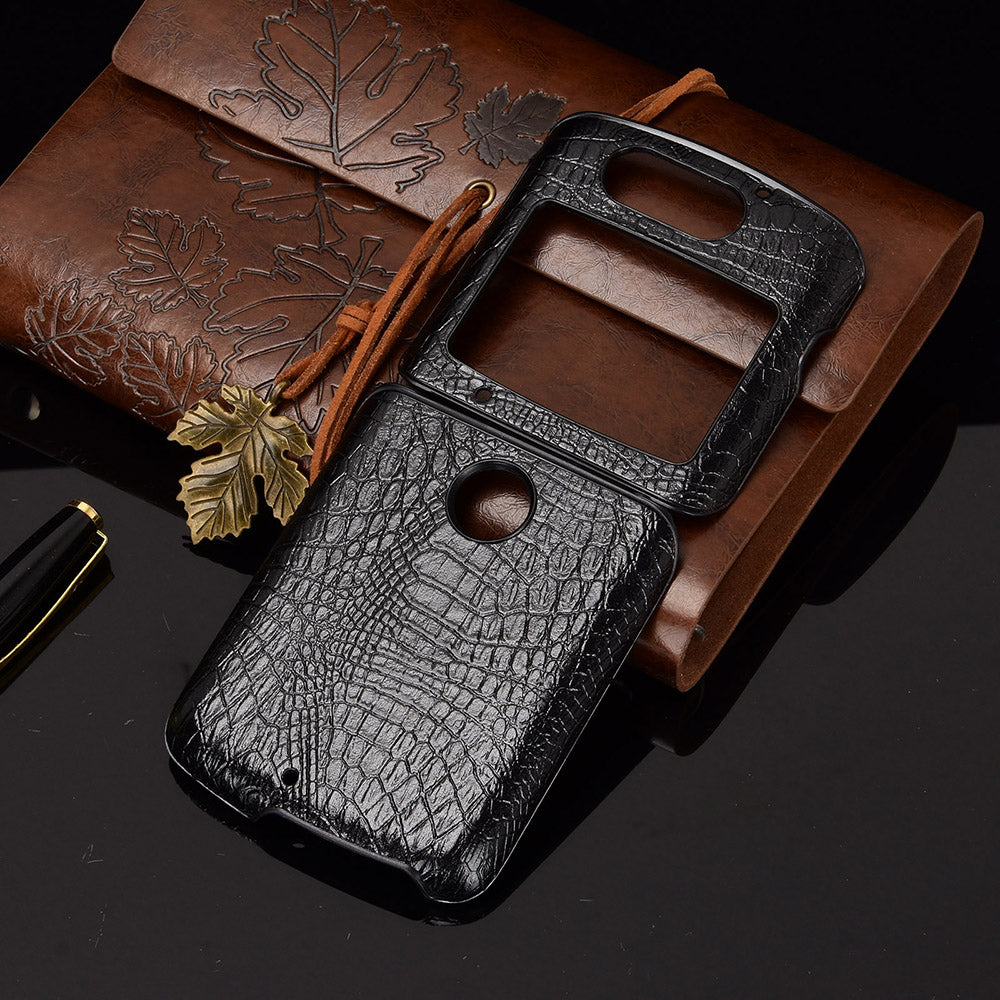 Crocodile Texture PU Leather Coated Plastic Phone Case for Motorola Razr 5G / Razr 2020 - Black