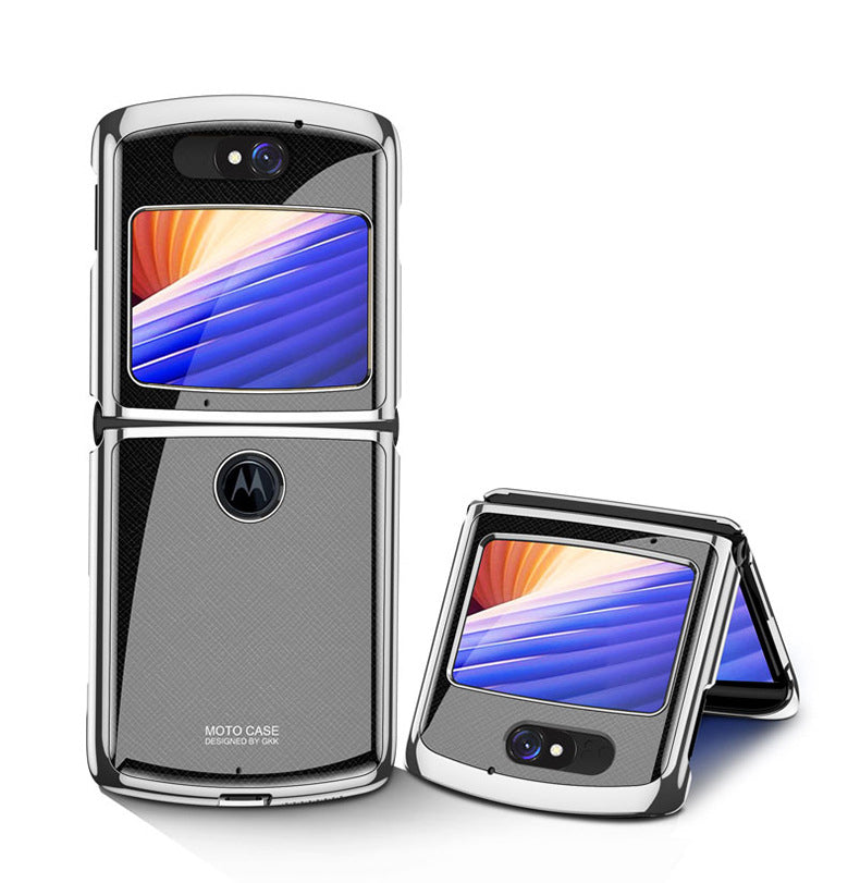 Uniqkart Shockproof Colored Drawing PC + Tempered Glass Phone Cover for Motorola Razr 5G - Black Net Pattern/Silver