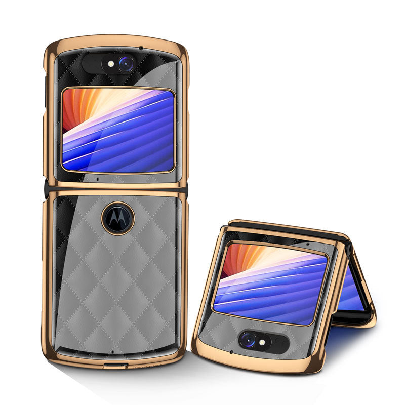 Uniqkart Shockproof Colored Drawing PC + Tempered Glass Phone Cover for Motorola Razr 5G - Black Diamond Pattern