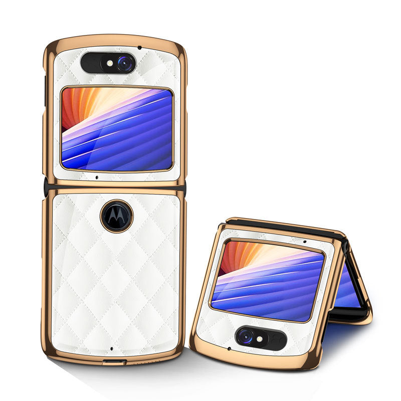 Uniqkart Shockproof Colored Drawing PC + Tempered Glass Phone Cover for Motorola Razr 5G - White Diamond Pattern