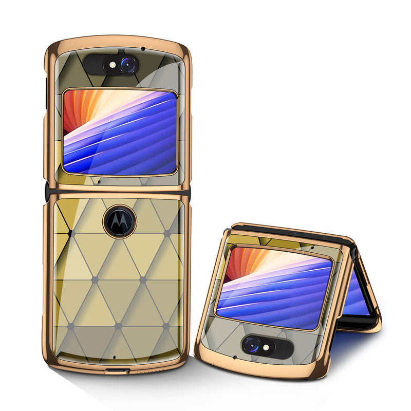Uniqkart Shockproof Colored Drawing PC + Tempered Glass Phone Cover for Motorola Razr 5G - Yellow Diamond Pattern