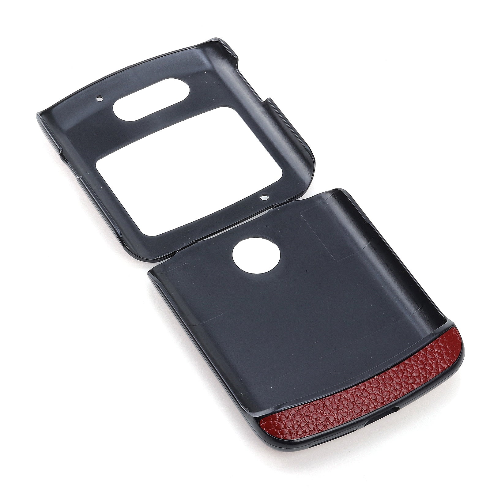 Litchi Skin Genuine Leather Coated PC Hybrid Shell for Motorola Razr 5G - Red
