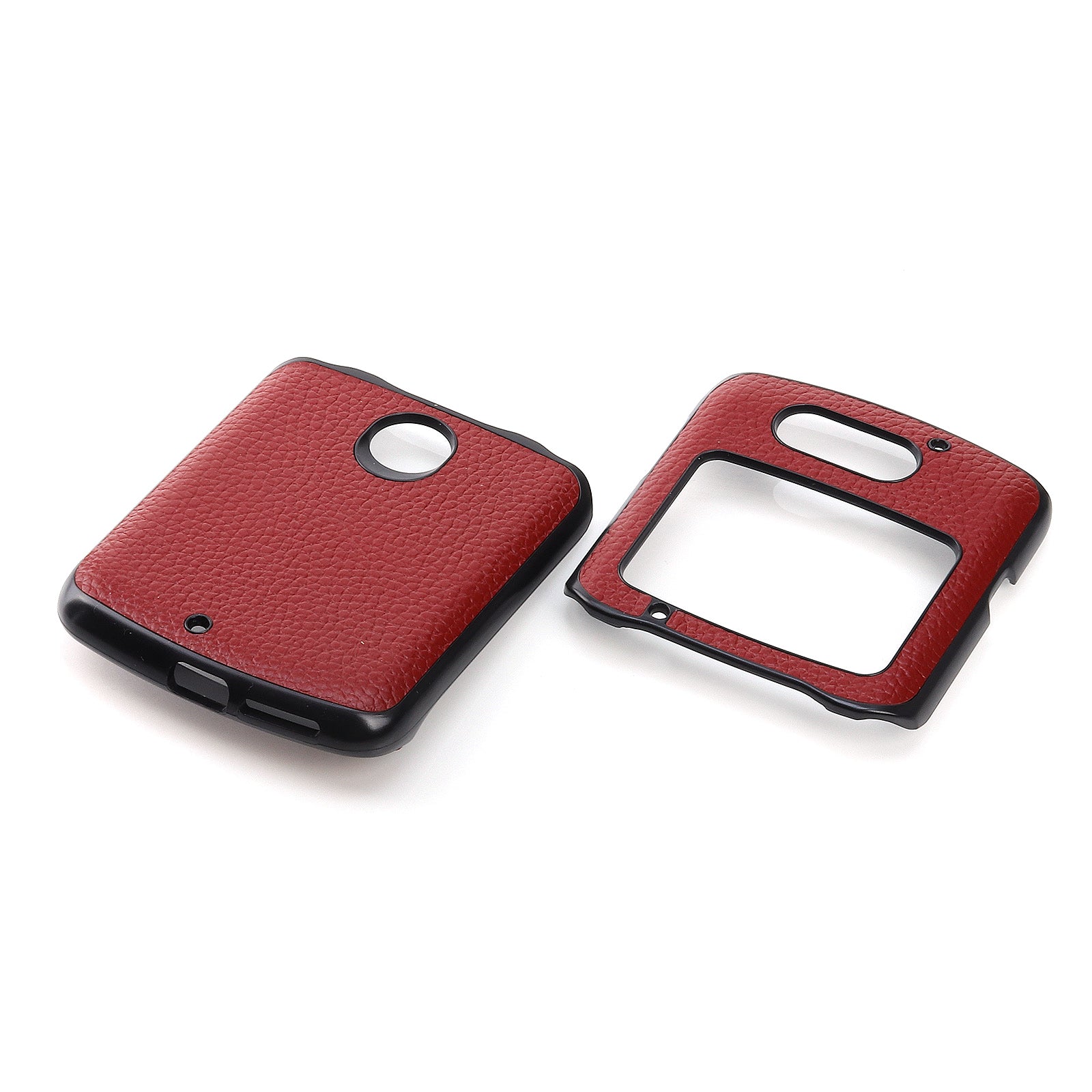 Litchi Skin Genuine Leather Coated PC Hybrid Shell for Motorola Razr 5G - Red