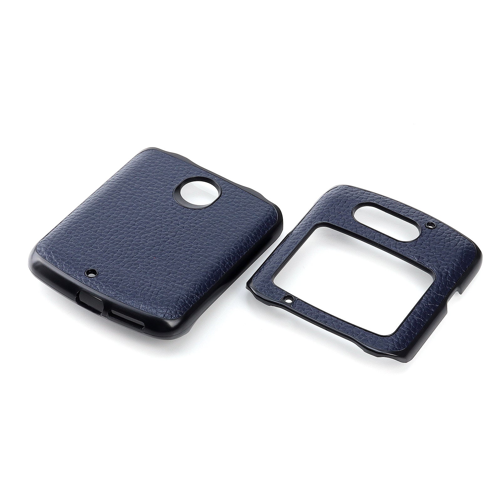 Litchi Skin Genuine Leather Coated PC Hybrid Shell for Motorola Razr 5G - Blue