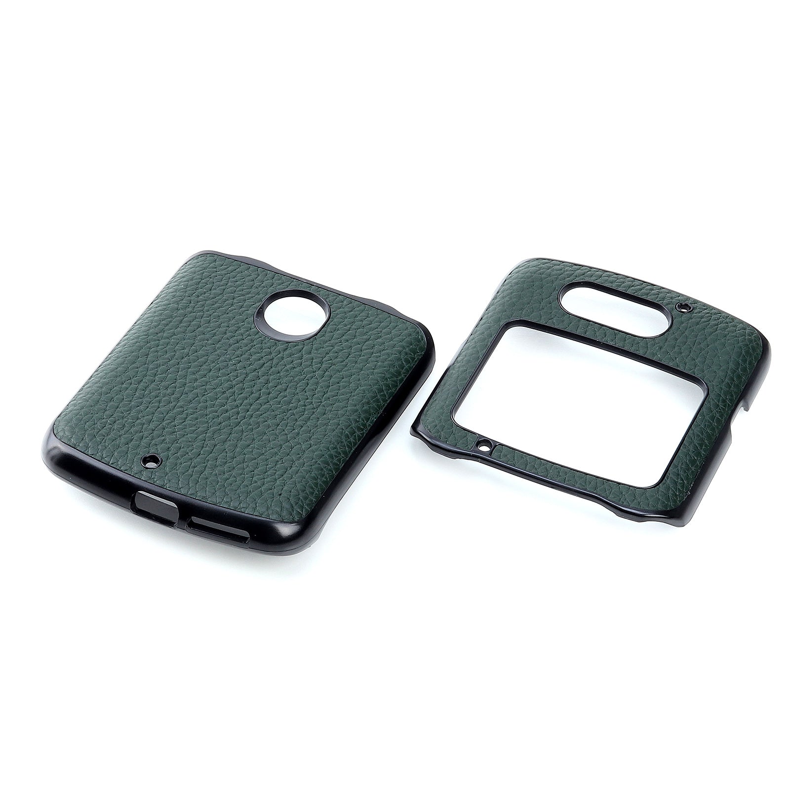 Litchi Skin Genuine Leather Coated PC Hybrid Shell for Motorola Razr 5G - Green