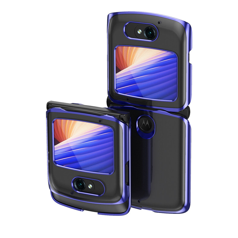 Electroplating Transparent Folding Protective Shell Phone Case for Motorola Razr 5G - Blue