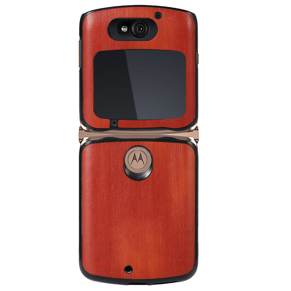 Vertical Flip Textured PU Leather Coated Hybrid Case for Motorola Razr 5G, Slim Pocket Szie TPU + PC Bottom Mobile Phone Cover Accessory - Brown