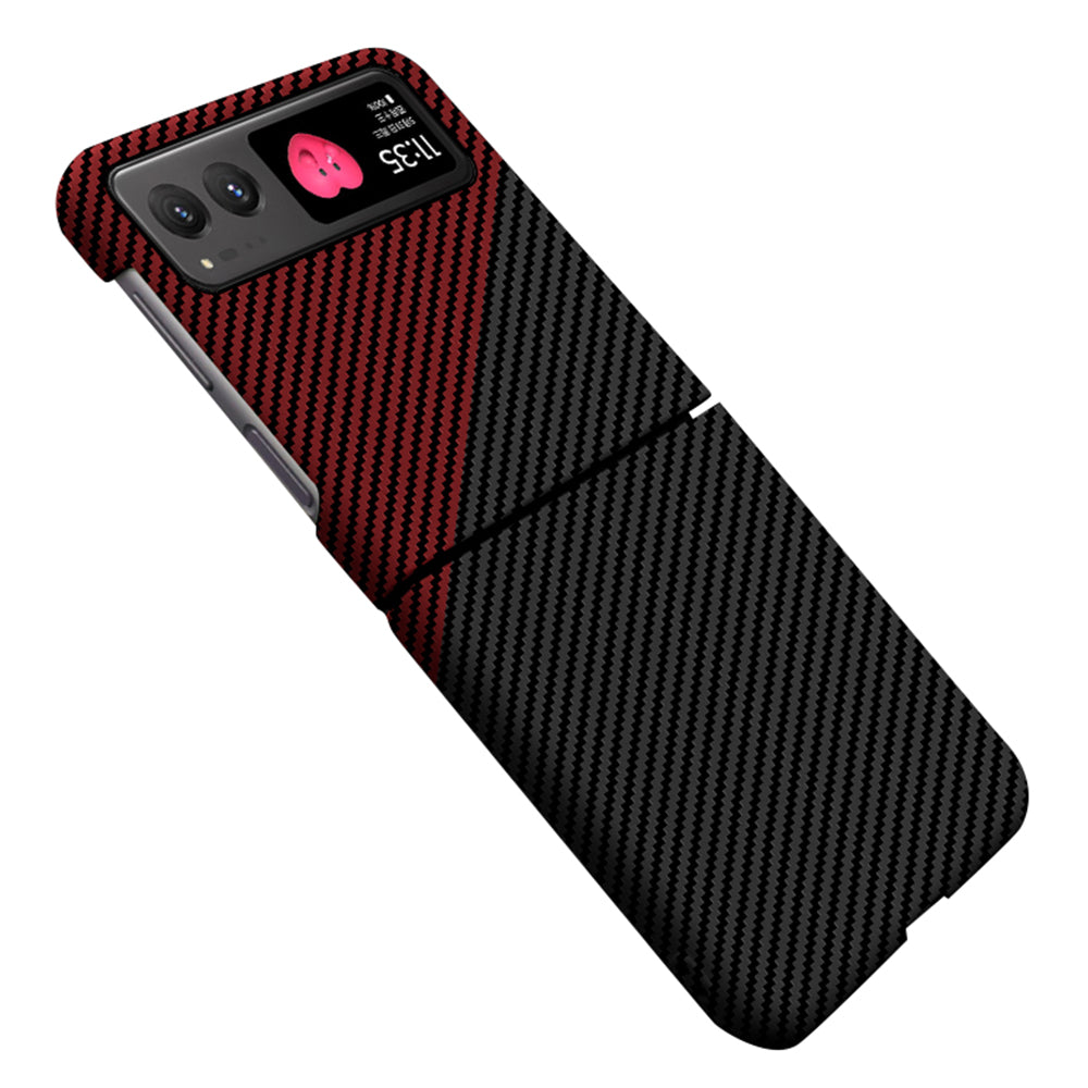 Uniqkart for Motorola Razr 40 5G Carbon Fiber Texture Hard PC Phone Cover Drop-proof Phone Case - Black+Red