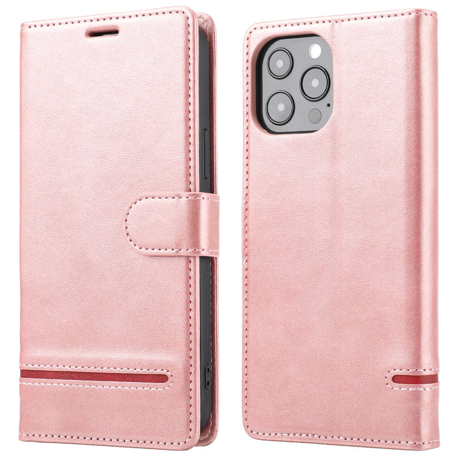 Wallet Leather Case for iPhone 15 Pro , Horizontal Line Stand Full Protection Phone Cover - Pink
