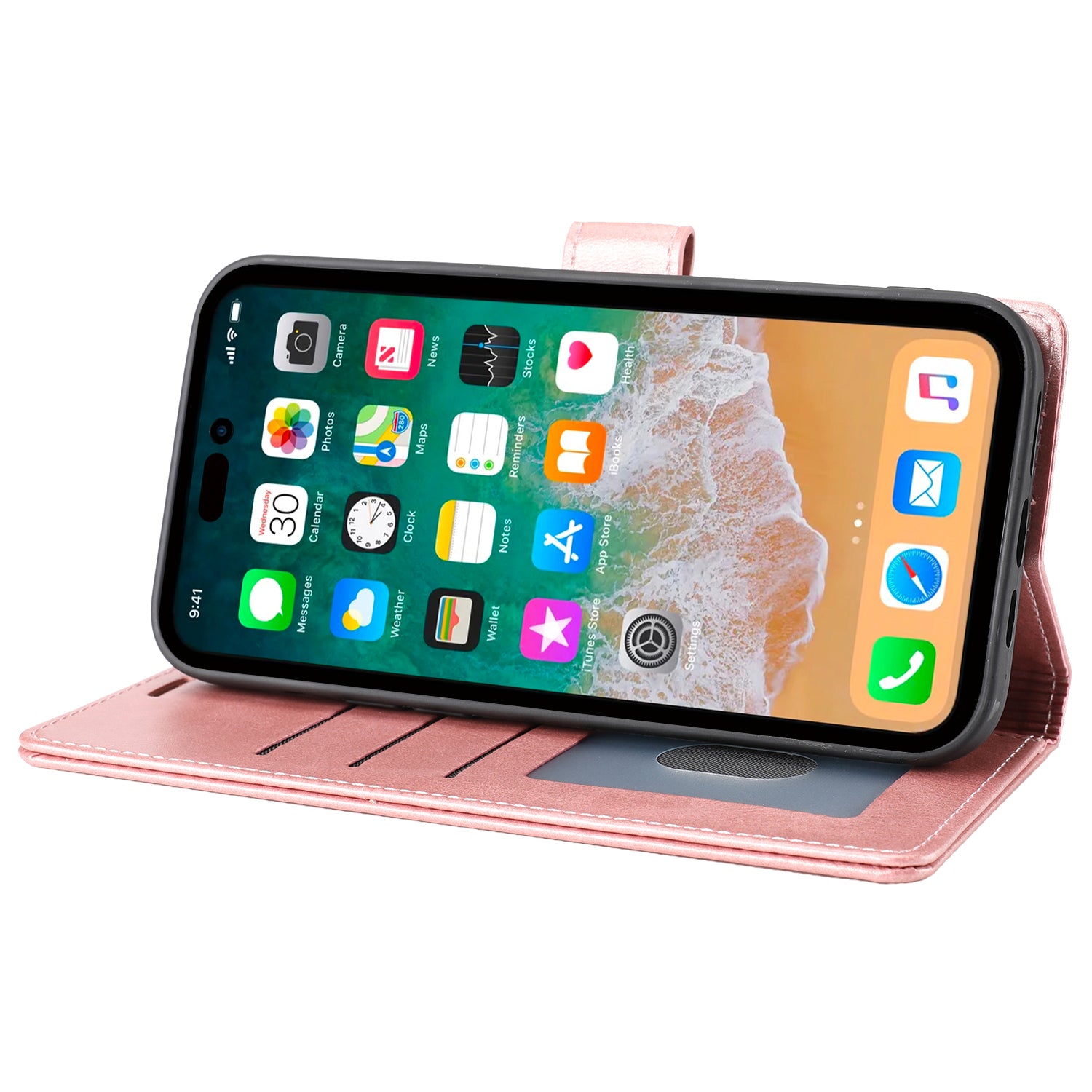 Wallet Leather Case for iPhone 15 Pro , Horizontal Line Stand Full Protection Phone Cover - Pink