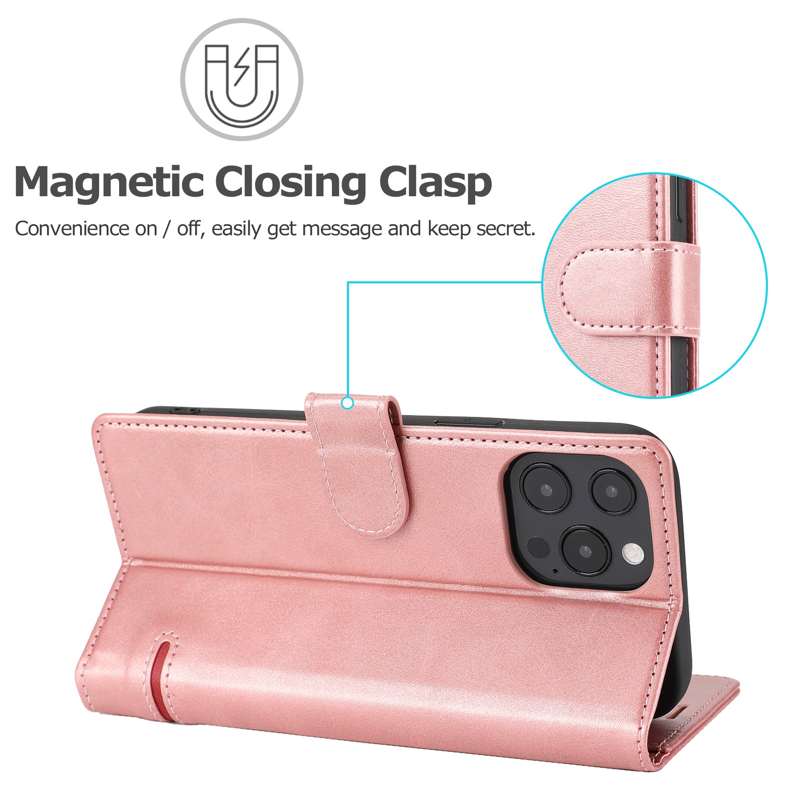 Wallet Leather Case for iPhone 15 Pro , Horizontal Line Stand Full Protection Phone Cover - Pink