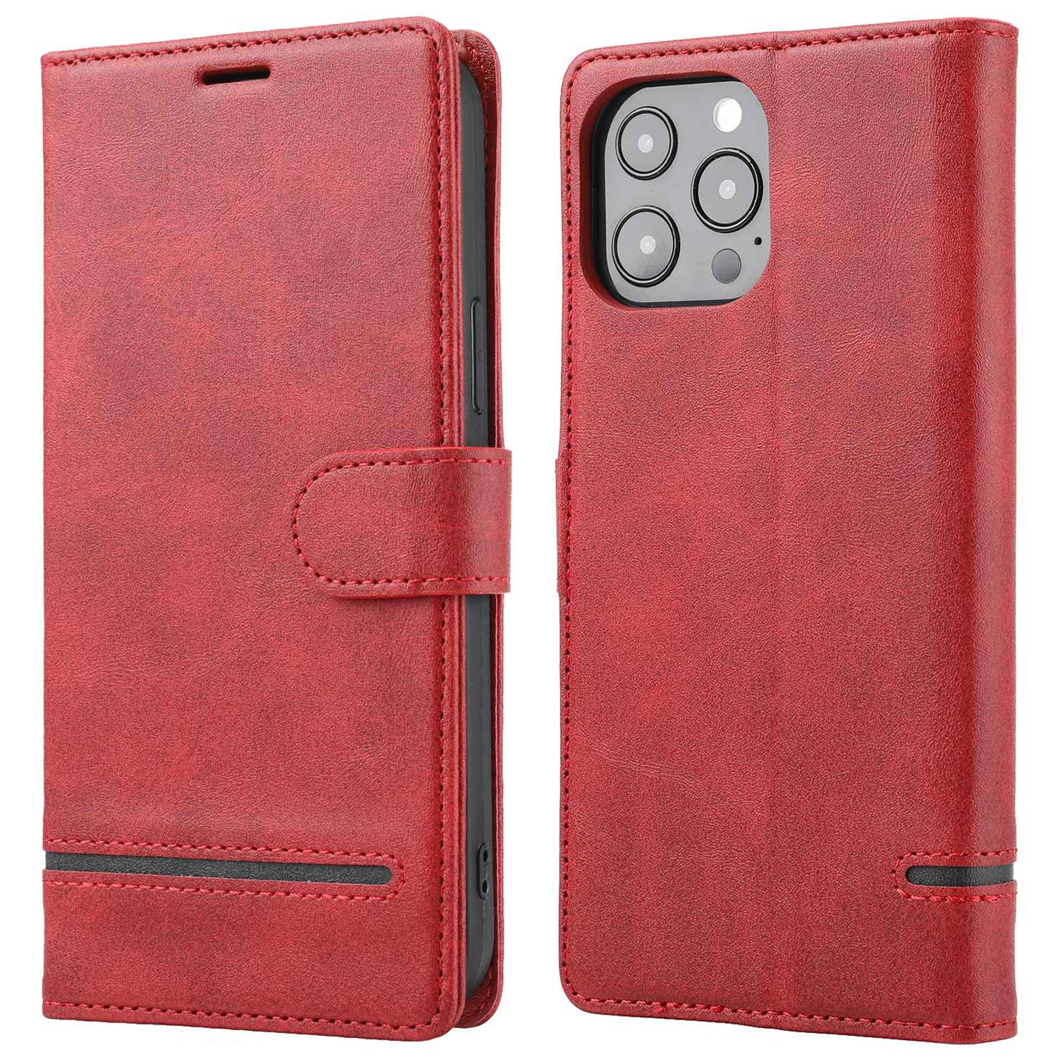 Wallet Leather Case for iPhone 15 Pro , Horizontal Line Stand Full Protection Phone Cover - Red