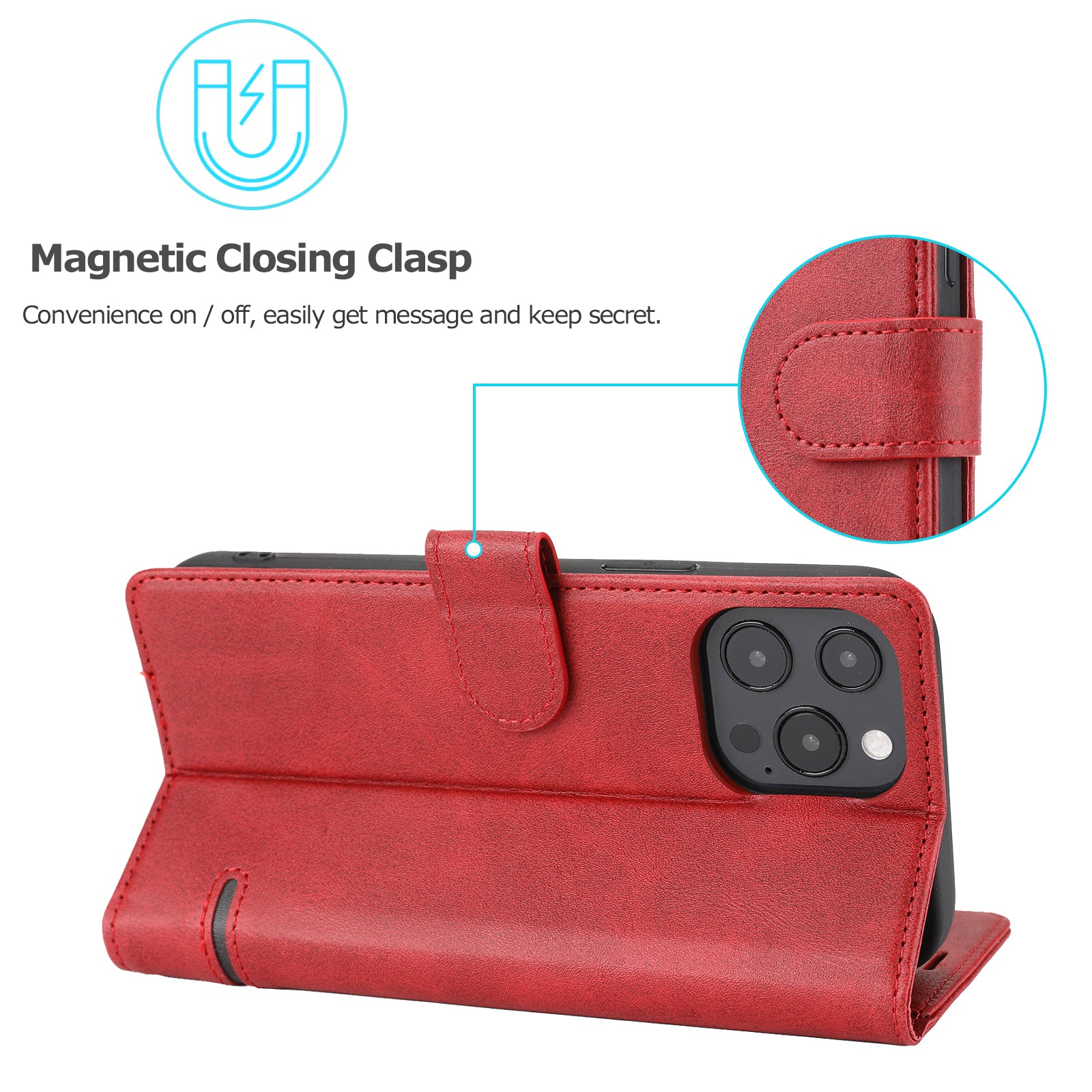 Wallet Leather Case for iPhone 15 Pro , Horizontal Line Stand Full Protection Phone Cover - Red