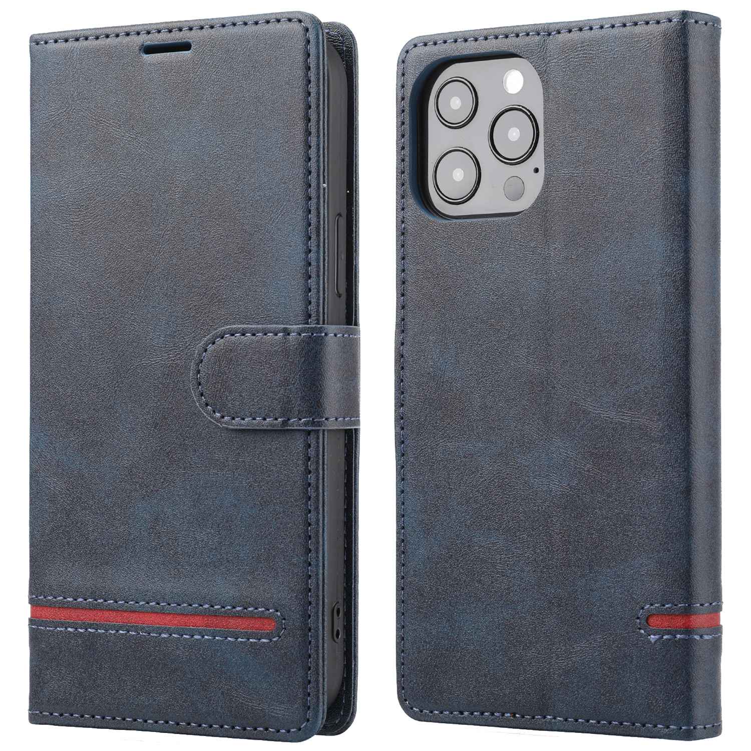 Wallet Leather Case for iPhone 15 Pro , Horizontal Line Stand Full Protection Phone Cover - Blue