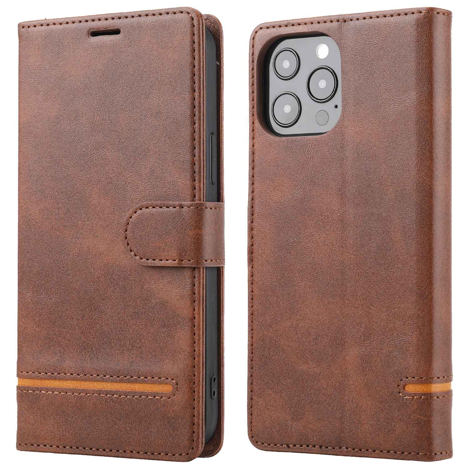 Wallet Leather Case for iPhone 15 Pro , Horizontal Line Stand Full Protection Phone Cover - Brown