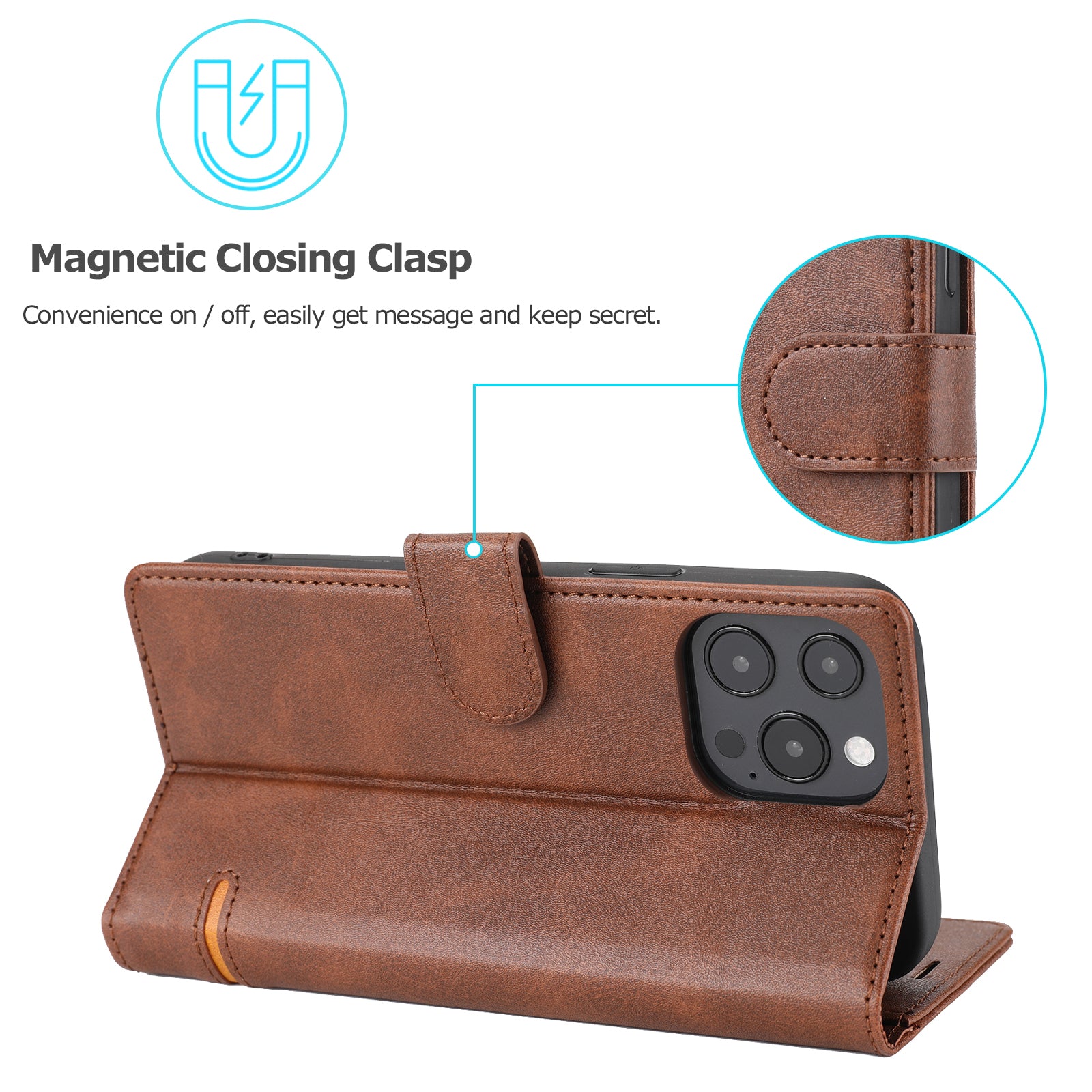 Wallet Leather Case for iPhone 15 Pro , Horizontal Line Stand Full Protection Phone Cover - Brown