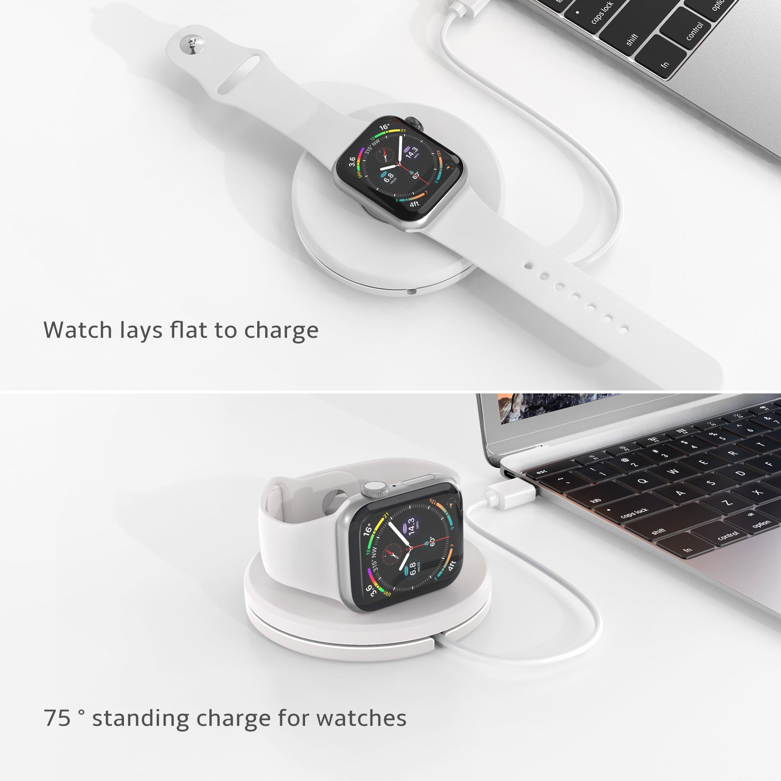 Type-C Smart Watch Charging Stand Holder Desktop Cable Winder Charger Cradle for Apple Watch Series - White
