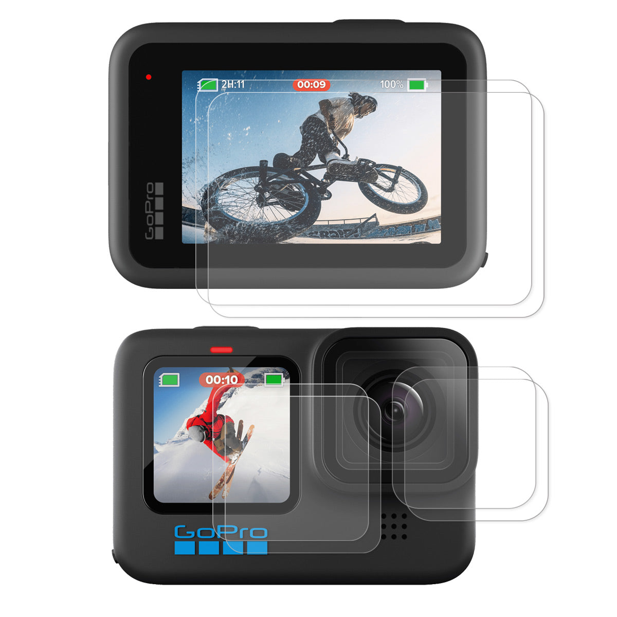 2Pcs/Set Anti-Scratch HD Tempered Glass Screen Protector + Tempered Glass Lens Protector + Tempered Glass Front LCD Display Film for GoPro Hero 10