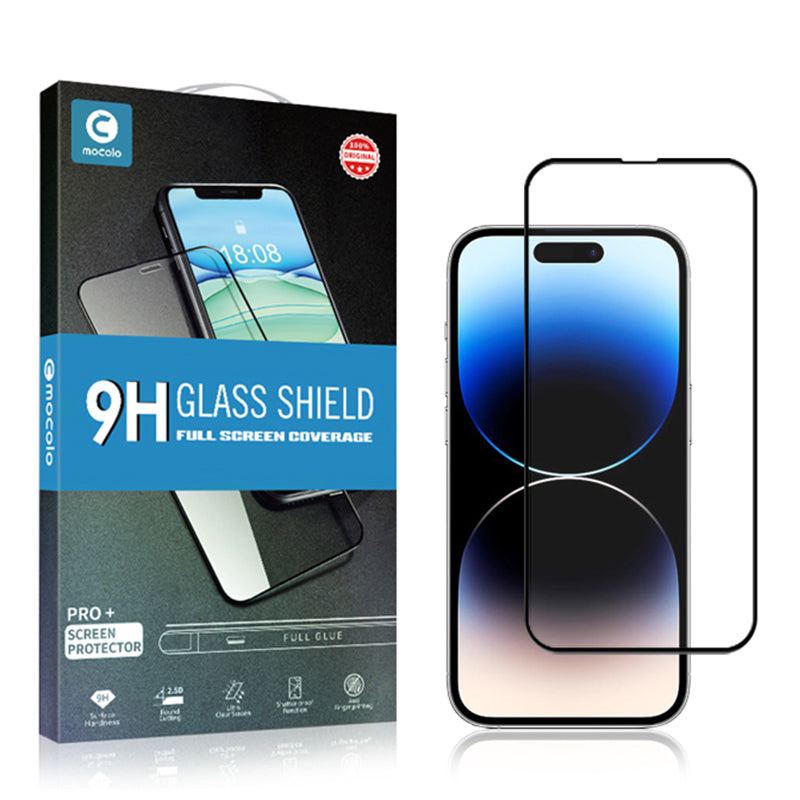 Uniqkart For iPhone 15 Pro Silk Printing HD Clear Tempered Glass Film Secondary Hardening Full Screen Protector - Black