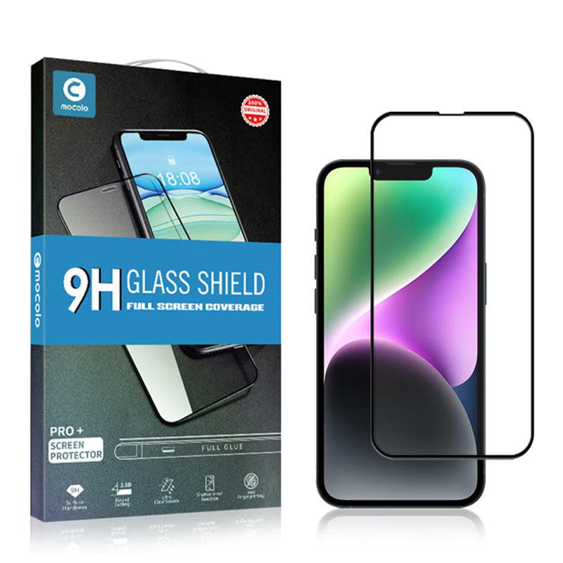 Uniqkart For iPhone 15 Plus Silk Printing Full Screen Protector Tempered Glass Secondary Hardening Film - Black