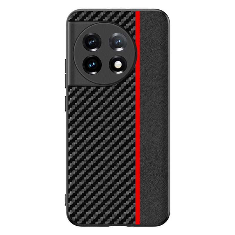 For OnePlus 11 5G Anti-slip Carbon Fiber Texture Phone Case Ultra Slim Shockproof Protective Cover - Black  /  Red