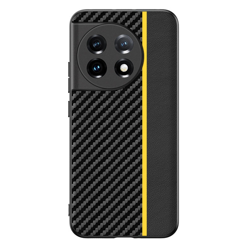 For OnePlus 11 5G Anti-slip Carbon Fiber Texture Phone Case Ultra Slim Shockproof Protective Cover - Black  /  Yellow