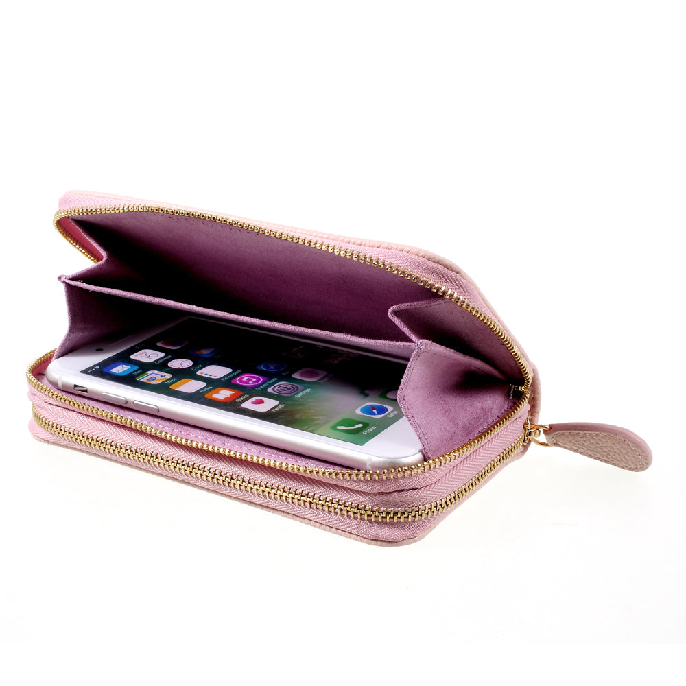 Wallet Leather Pouch Cover Handbag for iPhone 8/7/6s/6, Size: 141 x 70mm - Light Pink