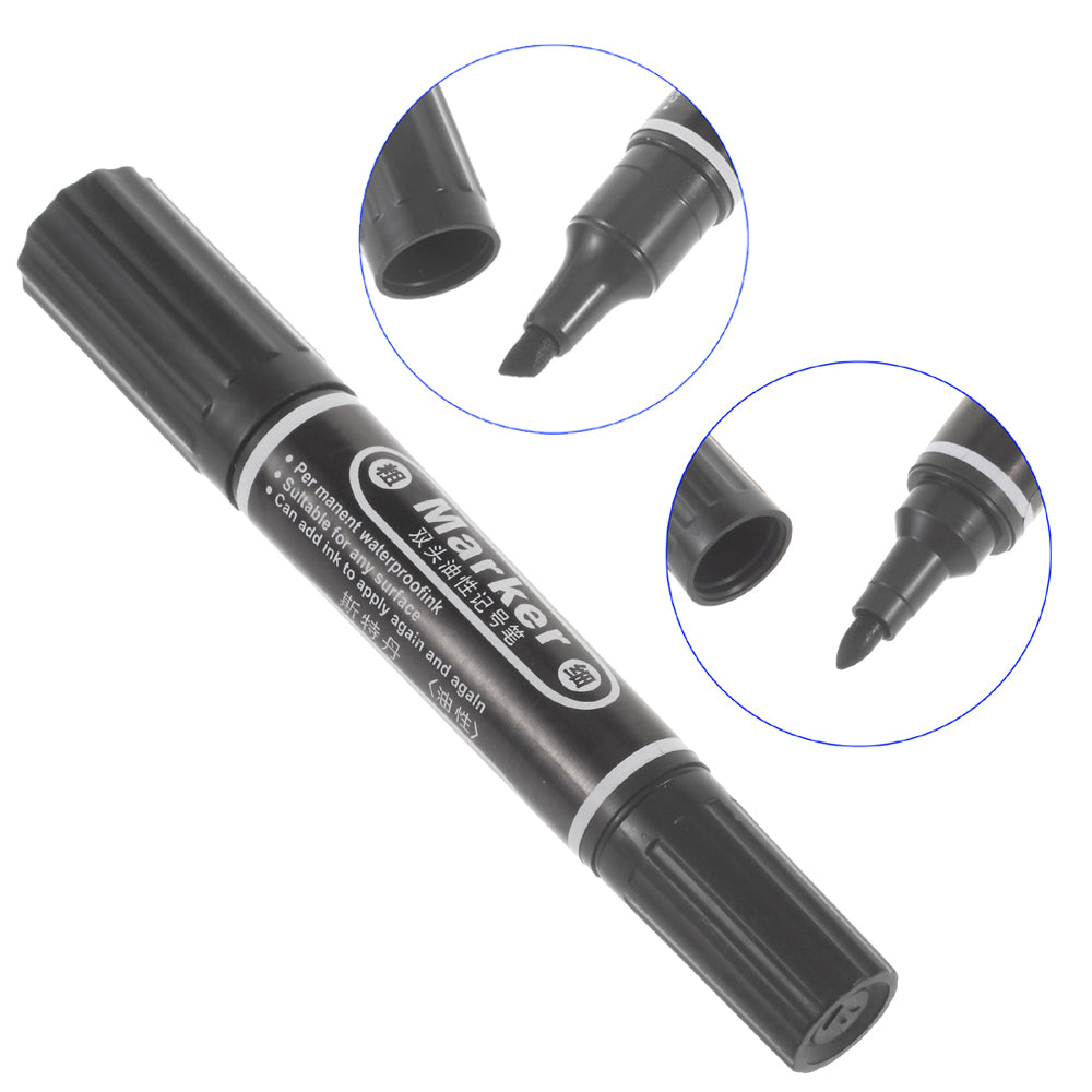 STERDAM Oil-based Double-head Permanent Marker Pen with Bullet & Chisel Tips - Black