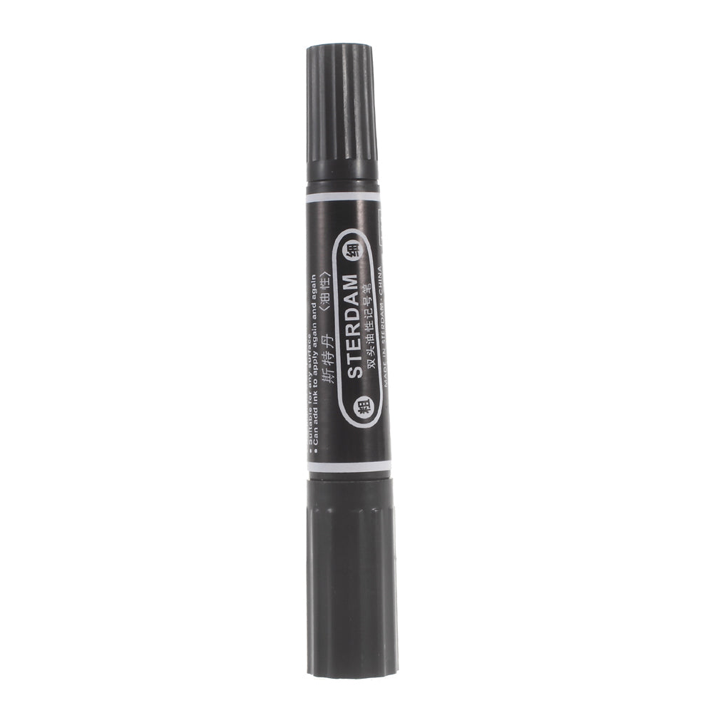 STERDAM Oil-based Double-head Permanent Marker Pen with Bullet & Chisel Tips - Black