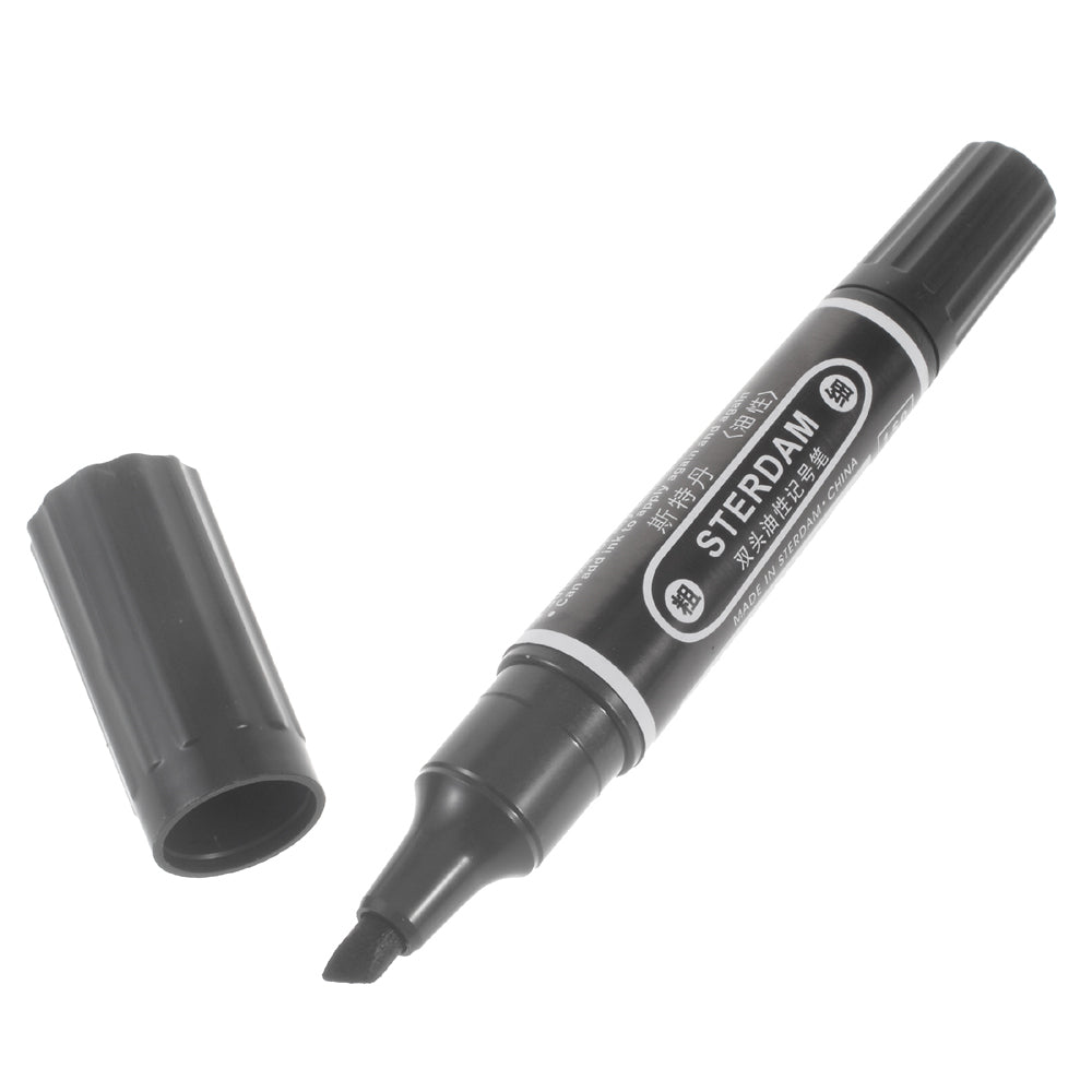 STERDAM Oil-based Double-head Permanent Marker Pen with Bullet & Chisel Tips - Black