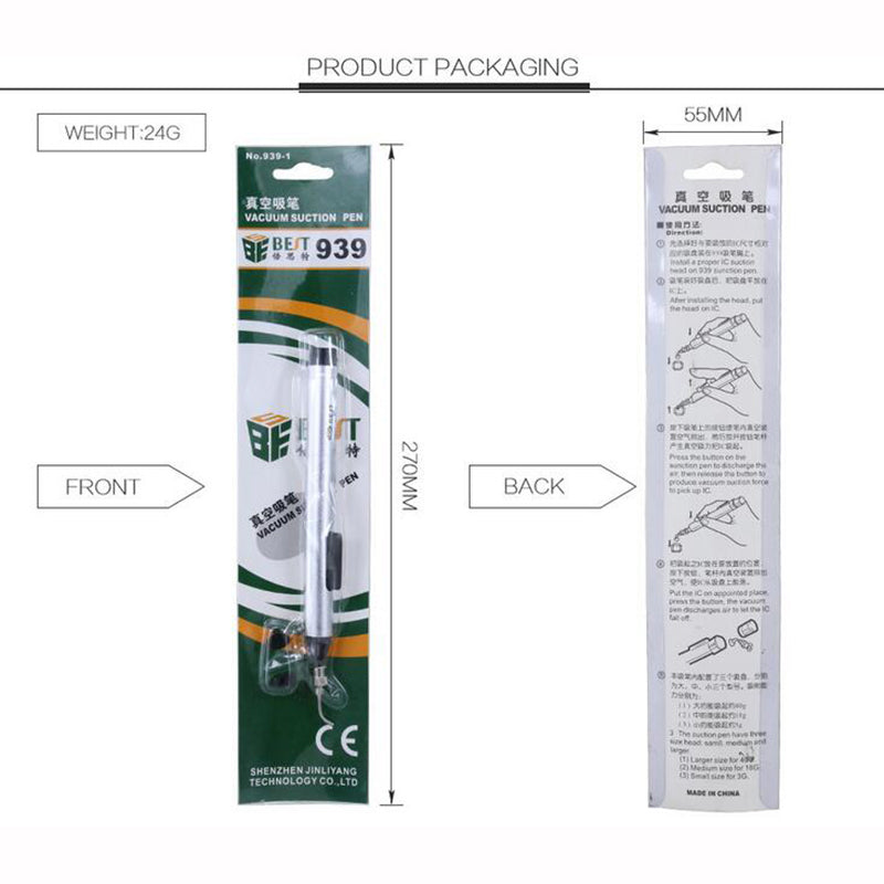 Uniqkart Uniqkart-939 Vacuum Suction Pen IC Absorb Chip Tool Easy Pick-up with 3 Suction Headers