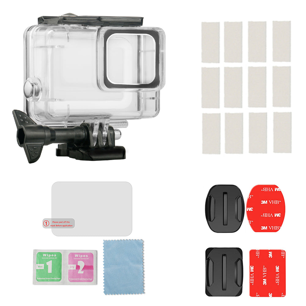 for GoPro Hero7 Silver / White IP70 Waterproof Housing Case + Tempered Glass + Surface Adapters + Anti Fog Inserts Set