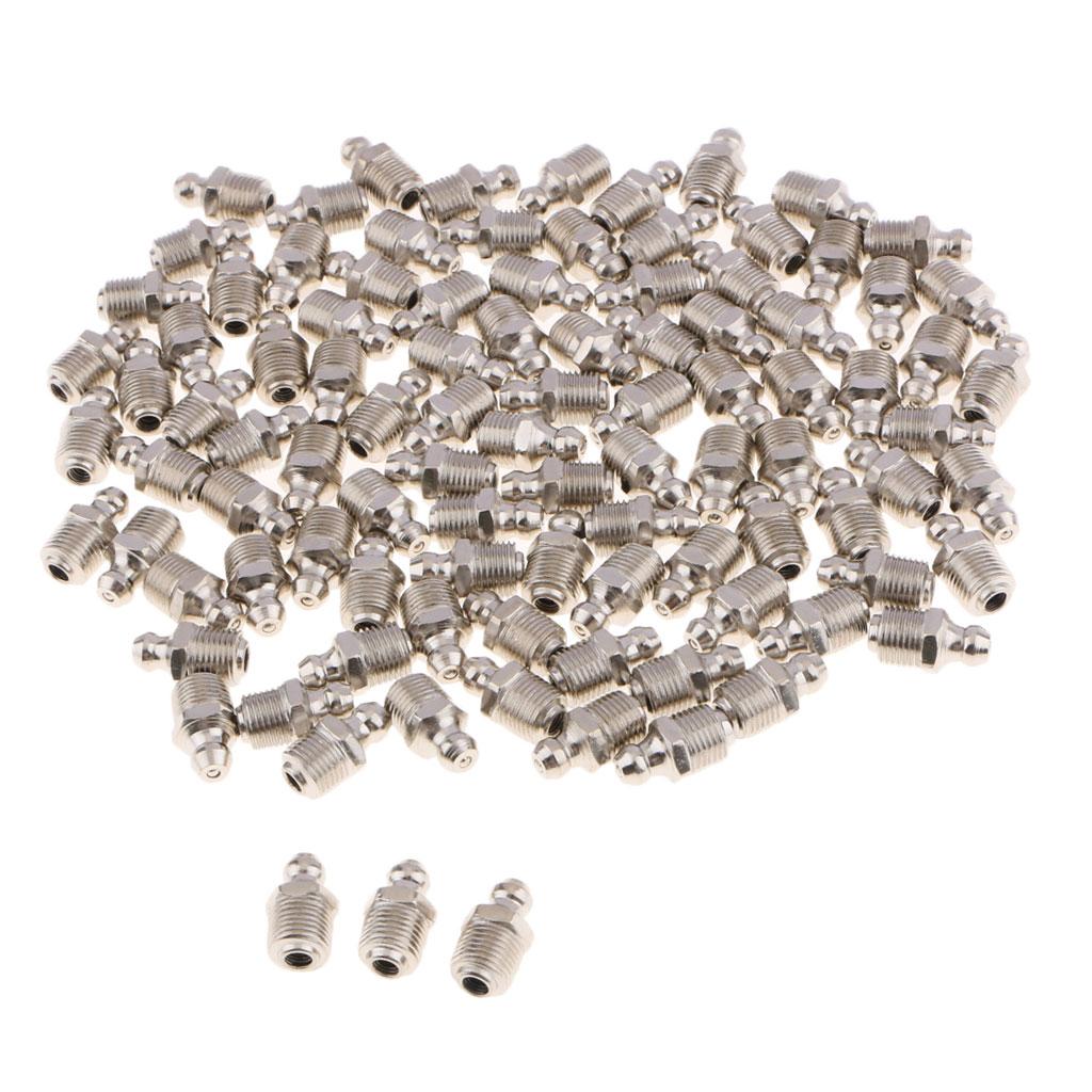 100 Pieces Sliver Car Straight Metric 1/8 Grease Zerk Nipple Fitting M8*1