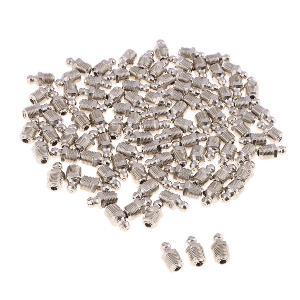 100 Pieces Sliver Car Straight Metric 1/8 Grease Zerk Nipple Fitting M8*1